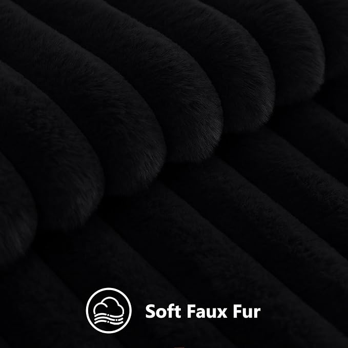 decorUhome Fall Cozy Faux Fur Throw Pillow Covers 18x18 Set of 2 Decorative Soft Plush Striped Modern Farmhouse Boho Couch Pillow Cases with Velvet Back for Sofa Bed Living Room, Black