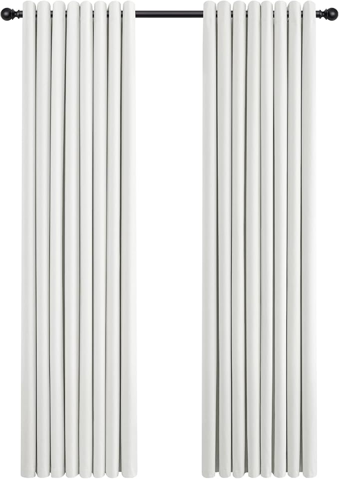 Jowels Ivory Linen Blackout Curtains 72 Length 2 Panels Set for Living Room Bedroom, 100% Black Out Thermal Insulated Linen Drapes, Room Darkening Grommet Curtains 72 Inches Long