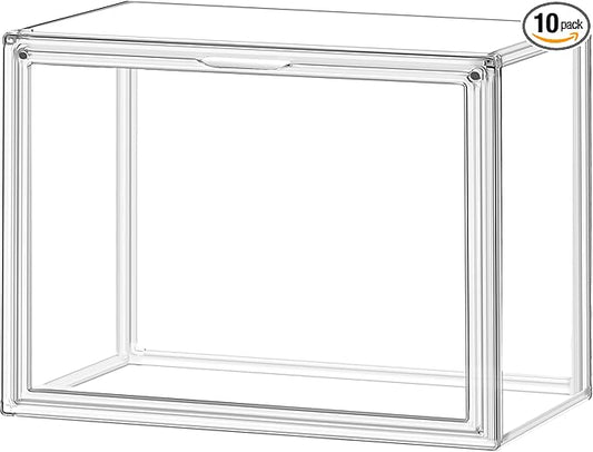 10 Pack Purse Organizer for Closet, 14.1''x8.6''x10.9 '' Clear Acrylic Display Case with Magnetic Door, X-Large Plastic Stackable Handbag Organizer for Collectibles, Figures, Size 14 Shoes, Cosmetic