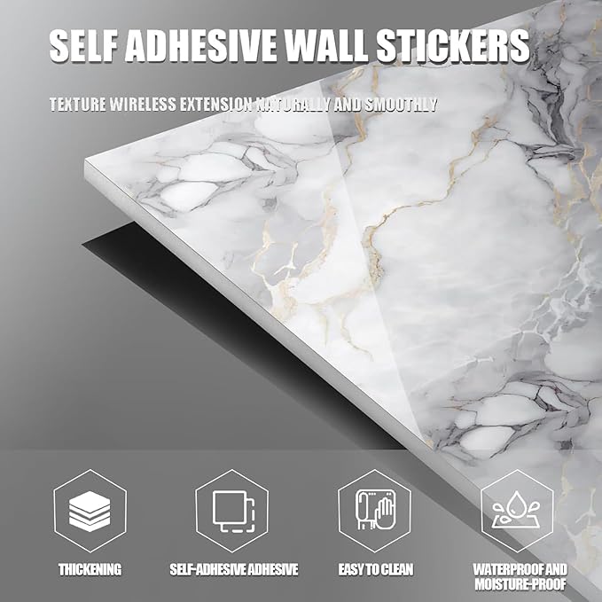 22pcs Thick Marble Peel and Stick Waterproof Wall Panels,Heat-Resistant Backsplash Tile, 23.6"x11.8" PVC Foam Wall Sticker for Kitchen,Living Rooms,TV Walls,White Gray (Not Real Tile 42.6Sq. Ft.)