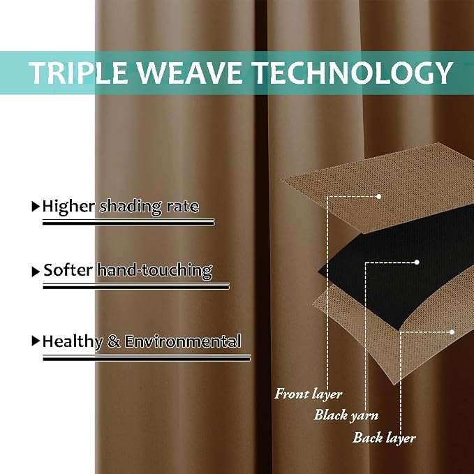 NICETOWN 100% Blackout Lined Curtains, Totally Darkness Drapes with Silver Grommet, Thermal Insulated Drapes for Master Bedroom (Gold Brown, 1 Pair, 52 inches Width x 63 inches Length Each Panel)