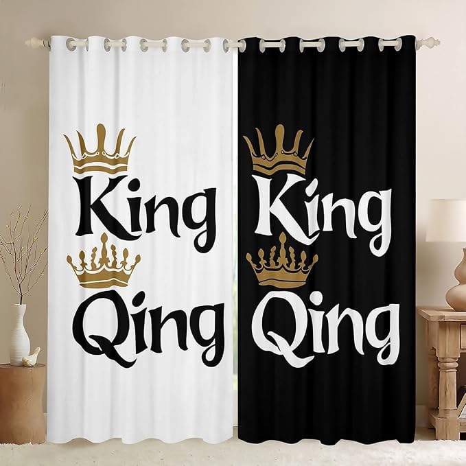Erosebridal King and Queen Window Curtains Black and White Curtains for Adult Couple Women Men Sweet Love Decor Window Treatments Curtains Washable Fabric Window Drapes 2 Panel Set Gift 42" Wx63 L