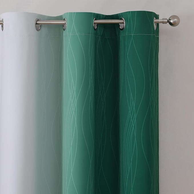 Estelar Textiler Green and Greyish White Ombre Blackout Curtains 45 Inch Length 2 Panels, Full Room Darkening Gradient Drapes for Bedroom, Thermal Insulated Grommet Short Curtains for Bathroom,42Wx45L