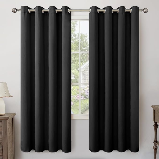 YoungsTex 72 Inches Long Curtains for Living Room, Velvet Drapes with Grommet Blackout Thermal Insulated Privacy for Bedroom Window, Black, 2 Panels, 52 X 72 Inch