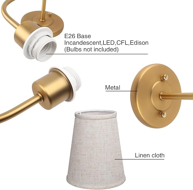 PERMO Vintage Double Sconce Large Antique 2-Lights Sconces with Flared Funnel Linen Beige Fabric Shade Hardwired Double Wall Sconce E26 Base