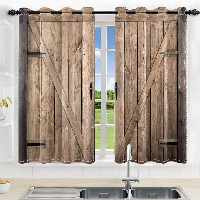 Rustic Curtains Vintage Wood Barn Door Old Garage Door American Native Country Farmhouse Farm Style Rural Art Architecture Living Room Bedroom Window Drapes Treatment,53x63 inch,2 Panels