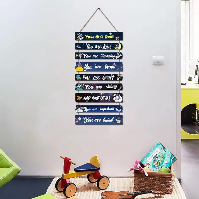 JEVUVU Outer Space Room Decor for Teen Boys Aesthetic, Cool Bedroom Wall Decor for Baby Boy, Navy Blue Kids Wall Art Signs, Fun Stuff Black Decorations for Nursery Bed Room Dorm Classroom Bathroom