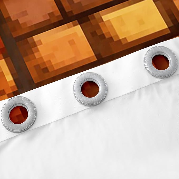 Castle Fairy Pixelated Themed Games Window Curtain,Miner Video Games Bedroom Decor Curtains,Kids Boys Teens Geometric Grid Wall Window Treatment Brown Grey Blackout Drapes 2 Panels,52Wx96L
