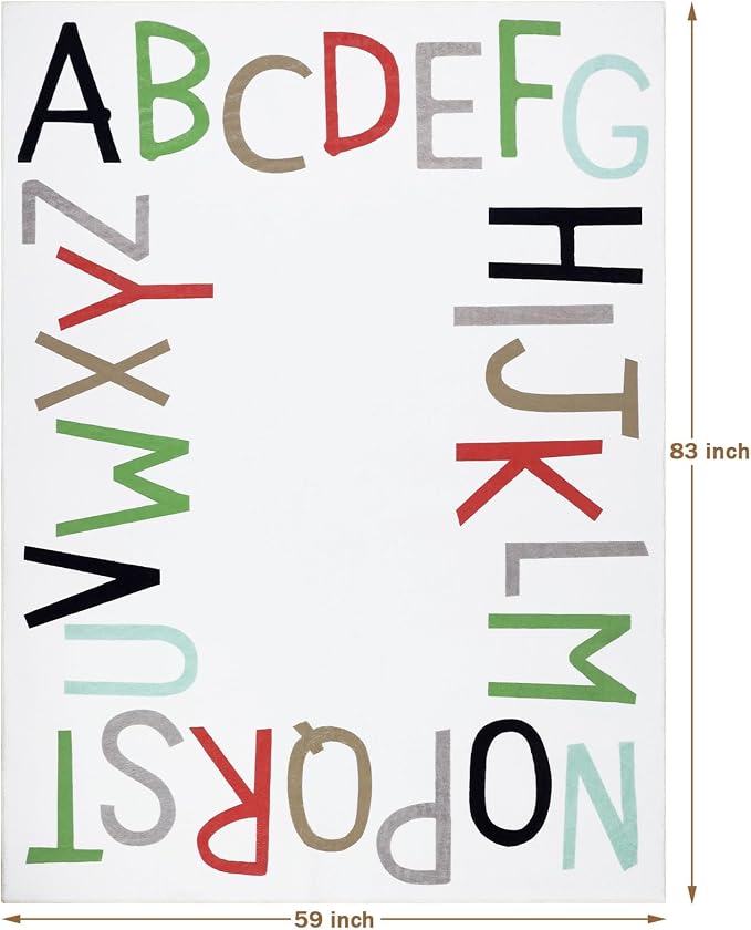 Topotdor Rainbow Kids Play Rug Alphabet Nursery Area Rug Extra Large Soft Crawling Play Mat for Children Toddlers Bedroom (59x83 inch,Multi Color)
