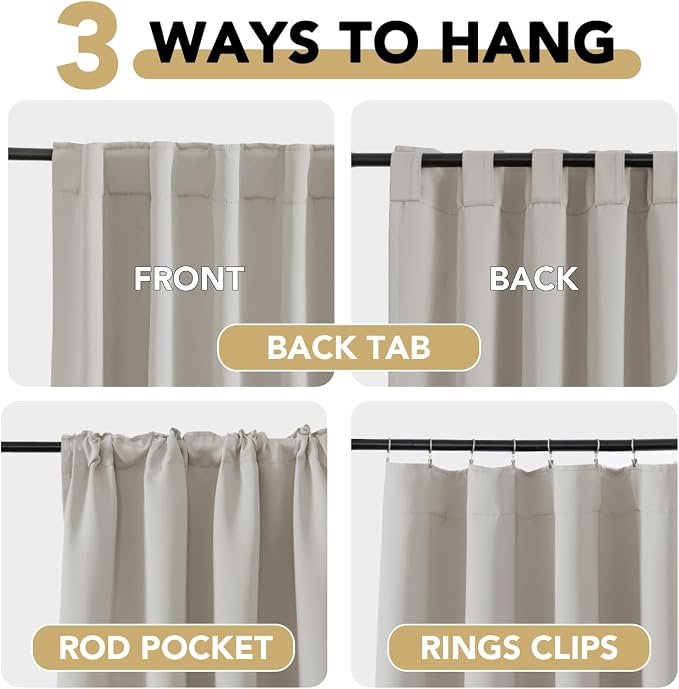 H.VERSAILTEX Blackout Curtains Thermal Insulated Window Treatment Panels Room Darkening Blackout Drapes for Living Room Back Tab/Rod Pocket Bedroom Draperies, 52 x 45 Inch, Stone, 2 Panels
