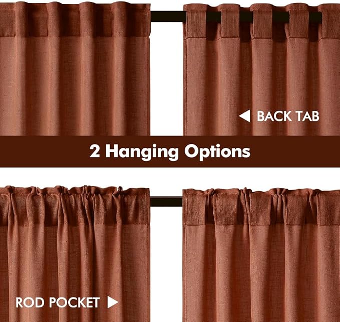 MIULEE Burnt Orange Kitchen Curtains 36 Inch Length 2 Panels, Soft Thick Linen Textured Semi Sheer Light Filtering Short Cafe Tier Curtains for Small Half Window Back Tab Rod Pocket Fall Boho Decor