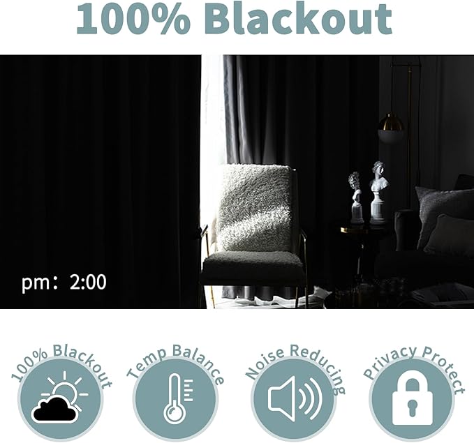 BGment 100% Blackout Curtains for Bedroom 63 Inch Length, Full Room Darkening Curtains for Living Room Rod Pocket with Thermal Insulated Liner, Each Window Curtains 2 Panels, 42 x 63 Inch, Aqua