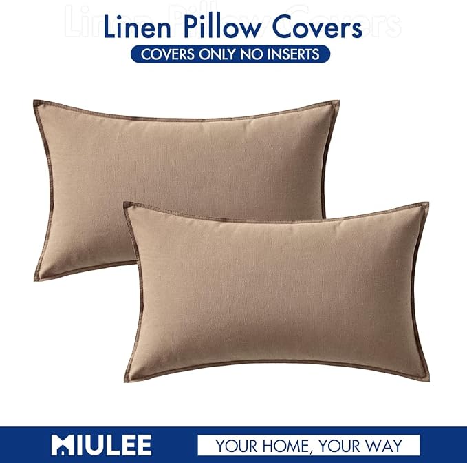 MIULEE Pack of 2 Decorative Linen Pillow Covers 12x20 Inch Coco Brown | Boho Farmhouse Modern Soft Accent Lumbar Throw Pillows Neutral Cushion Covers for Sofa Couch Bed Living Room Home Decor