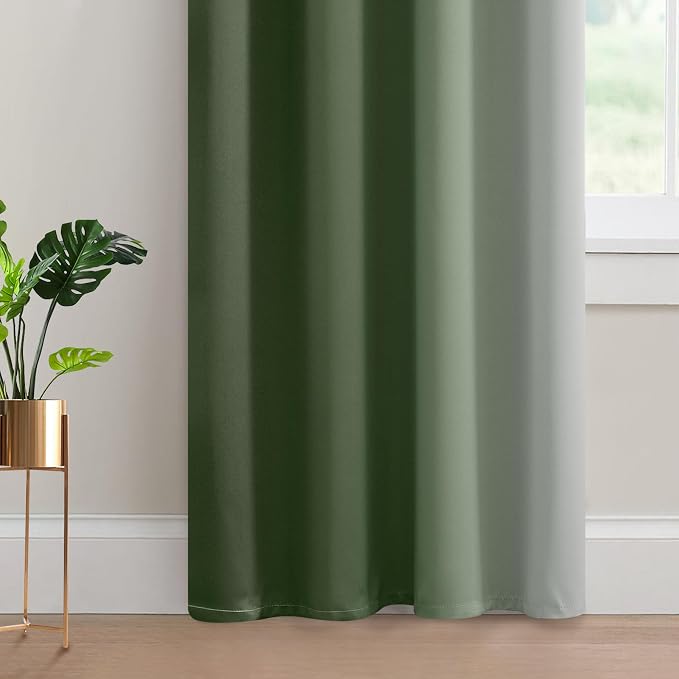 Yakamok Ombre Curtains Sage Green and Greyish White for Living Room,52Wx84L | Room Darkening Curtains 84,Thermal Insulated Gradient Color Drape,Light Blocking Grommet Window Curtains for Bedroom,2 Panels