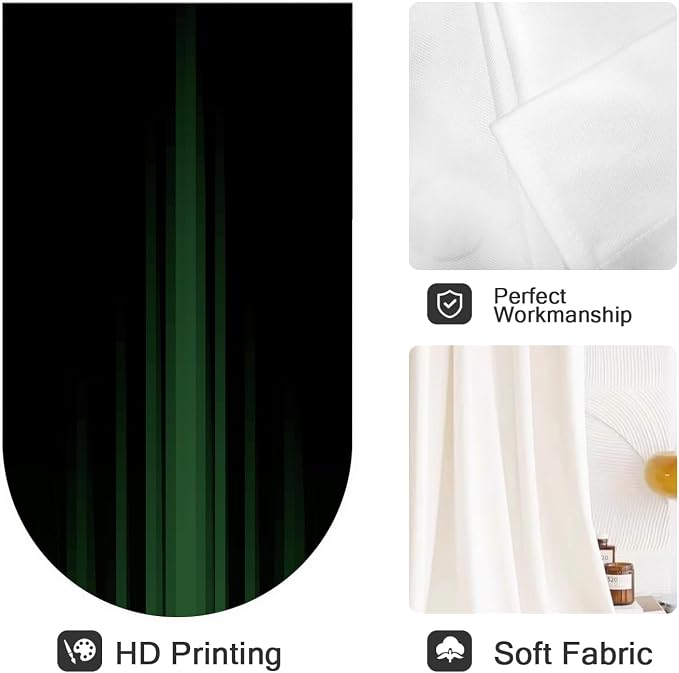 Coxila Green and Black Kitchen Window Curtains 27.5 x 39 Inch Small Short Mini Cafe Rod Pocket Gothic Goth Dark Ombre Anime Cool Living Bedroom Room Home Treatment Set of 2 Curtain Panels Drapes Tiers