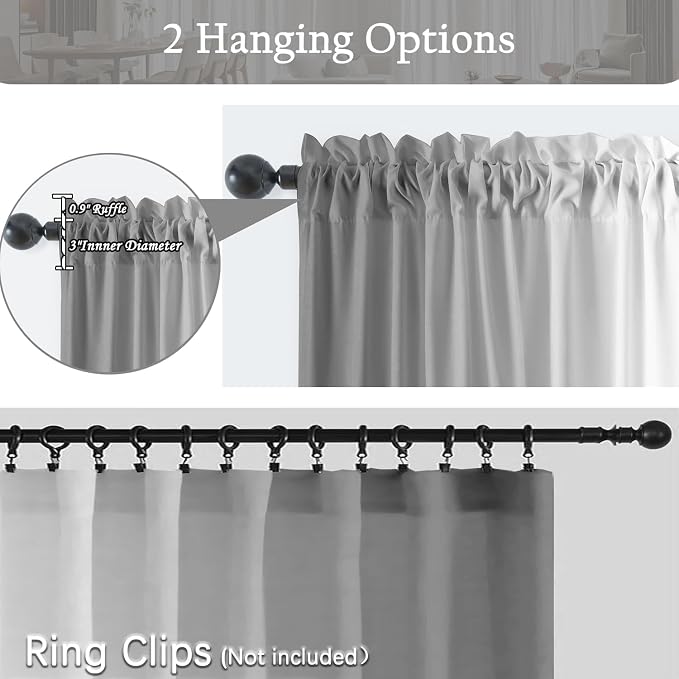 Grey and Grayish White Curtains for Living Room 63 Inch Length Ombre Curtains 2 Panel Bedroom Gray Curtains Rod Pocket Light Filtering Window Curtain Modern Gradient Drapes