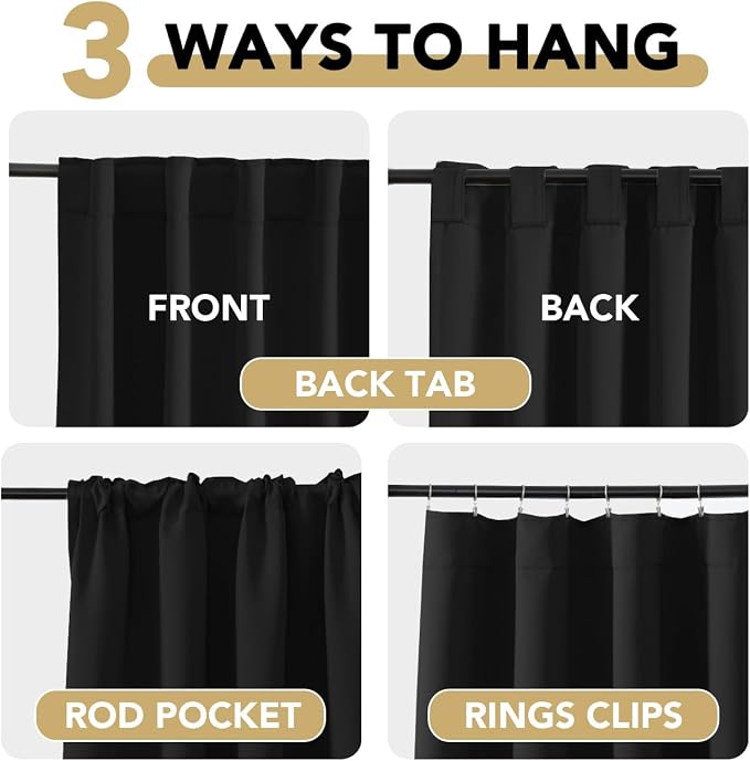 H.VERSAILTEX Blackout Curtains for Living Room Thermal Insulated Window Treatment Panels Room Darkening Blackout Drapes Back Tab/Rod Pocket Bedroom Draperies, 52 x 90 Inch, Jet Black, 2 Panels