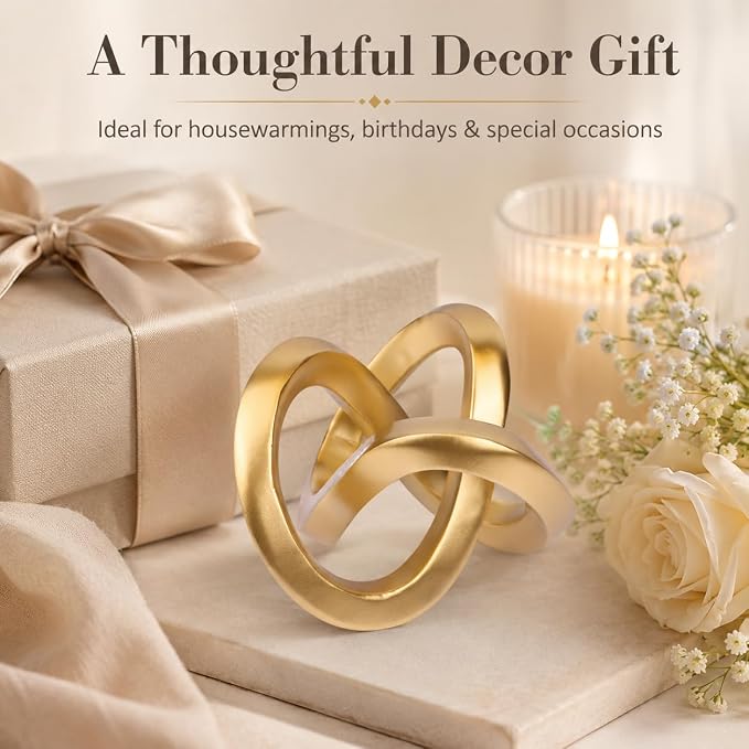 Gold Knot Decor for Coffee Table Book,Chain Link Decor for Bookshelf Entry Table TV Stand,Knot Sculpture for Home Living Room,Accent Decoracions para sala,adornos para sala Modernos
