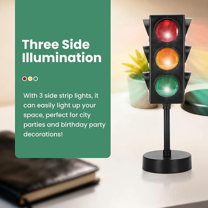 11 Inch Traffic Light Lamp with Base for Room Decoration, Stop Light Lamp with Color Changing and Blinking Modes, Traffic Light Desk Lamp for Bedroom, Classroom,Party Decorations, 1 Pack