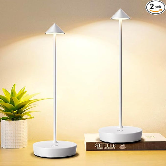 Set of 2 Rechargeable Cordless Table Lamp,6000mAh LED Battery Operated Desk Lamp Touch 3 Color Dimming Portable Outdoor Waterproof Table Light for Patio/Restaurant/Dining/Home (White)