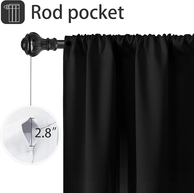 Coxila 100% Blackout Black and Beige Curtains 42x63 inch, Thermal Insulated Gothic Ombre Drapes for Bedroom, Modern Gradient Simple Stripe Pattern, Dark Gothic Men Decor, Rod Pocket Set of 2 Panels