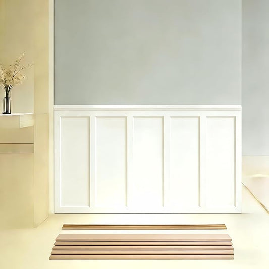 1 Set 94.5 in x 54 in MDF Board and Batten, Paintable Wainscoting Kit,Molding Trim Slat with Edge Strip，Premade Accent Wall Panel for DIY Kitchen Bedroom Living Room Home Decor Covers (94.5 x 54 Inch)