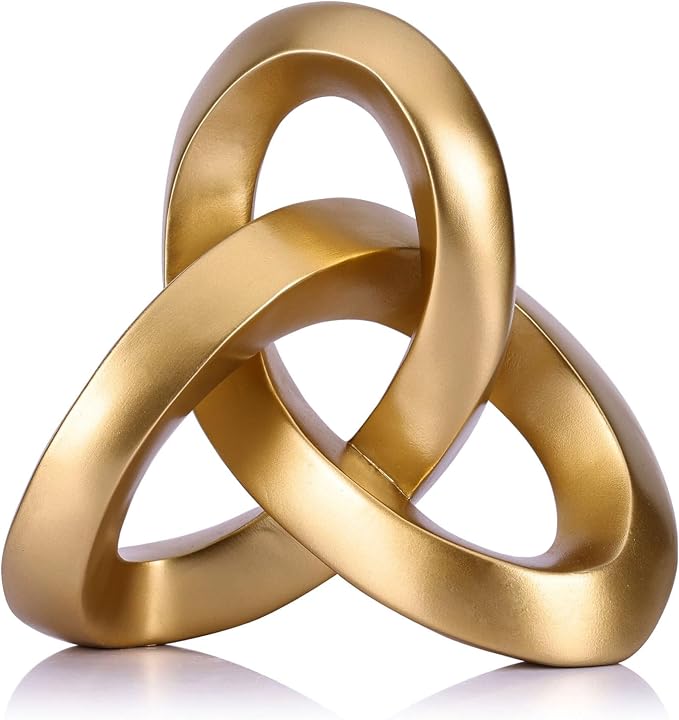 QIANLING Gold Knot Decor Sculpture, Matte Gold Resin Decorative Knot for Coffee Table Decor, Bookshelf Decor, Entryway Table Sculptures, Office Decor for Shelves, Modern Home Decor