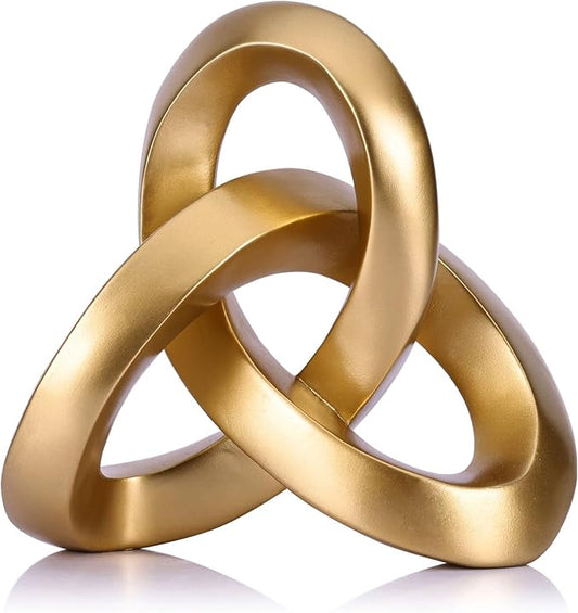 QIANLING Gold Knot Decor Sculpture, Matte Gold Resin Decorative Knot for Coffee Table Decor, Bookshelf Decor, Entryway Table Sculptures, Office Decor for Shelves, Modern Home Decor