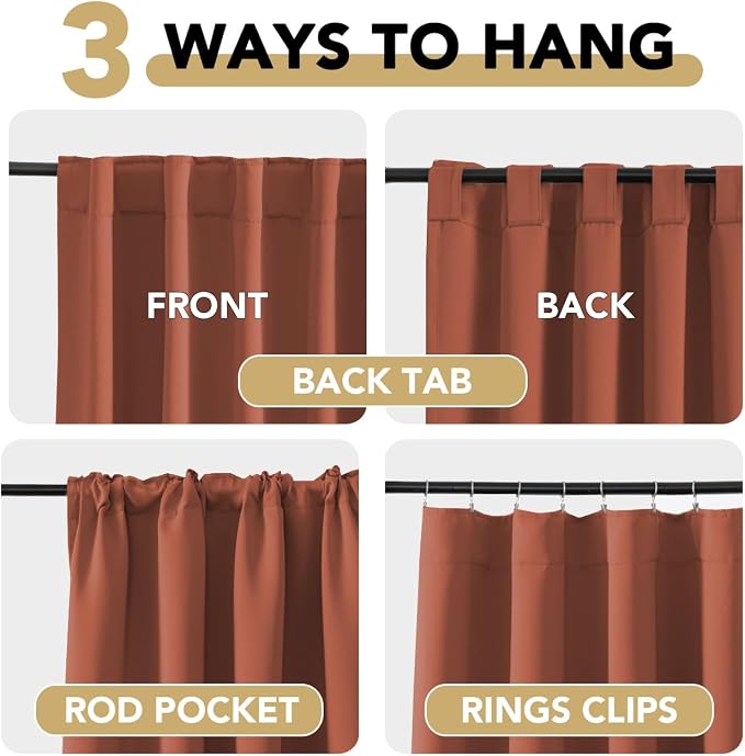 H.VERSAILTEX Blackout Curtains Thermal Insulated Window Treatment Panels Room Darkening Blackout Drapes for Living Room Back Tab/Rod Pocket Bedroom Draperies, 52 x 54 Inch, Orange, 2 Panels