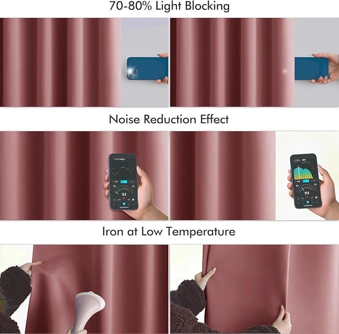 MIULEE Dusty Rose Back Tab Blackout Curtains 63 Inch Length 2 Panels Set for Living Room Bedroom Privacy, Rod Pocket/Pinch Pleat Thermal Insulated Room Darkening Pleated Light Blocking Drapes