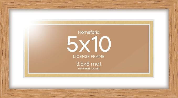 Homeforia 5x10 Business License Frame Wood, High End Natural Oak 5 x 10 Document Certificate Frames with Mat 4x9 inch, 10x5 Light Wooden Frames for Wall or Tabletop, Tempered Glass, Wall Kit, Set of 2