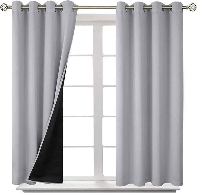 BGment Short 100% Blackout Curtains for Bedroom, Thermal Insulated Energy Efficiency Noise Reducing Grommet Curtains 45 Inch Length with Liner for Small Window 2 Panels Each 52 Inch Wide, Light Grey