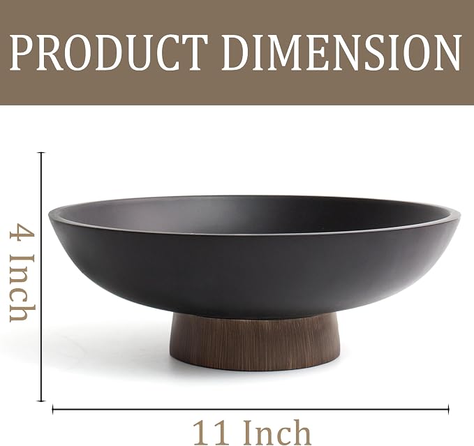 LIN CHUAN Modern Resin Pedestal Bowl, Large Fruit Bowl for Kitchen Counter, Catch All bowl for Entryway Table, Dark Brown