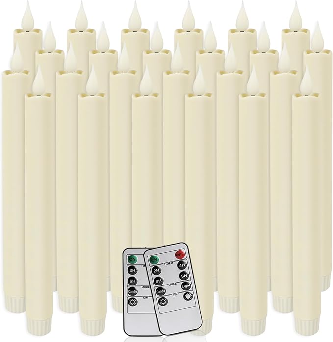 24-Pack Flameless Taper Candles, 9.25 Inch Battery Operated LED Candlesticks with Remote & Timer - Realistic Flickering Flame, Warm Ivory, Safe Smokeless for Wedding Christmas Church Party Home Decor