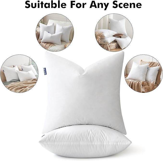 MIULEE 24 x 24 Goose Feather Down Pillows with 100% Cotton Cover, Set of 2 Soft Fluffy Decorative Pillow Inserts for Sofa Bed Couch Living Room White