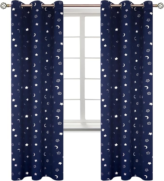 BGment Kids Curtains for Bedroom 84 Inch Length 2 Panels Set, Star and Moon Blackout Curtains for Boys Room Decor, Nursery Thermal Insulated Room Darkening Curtains with Grommet, 38 Wide, Navy Blue