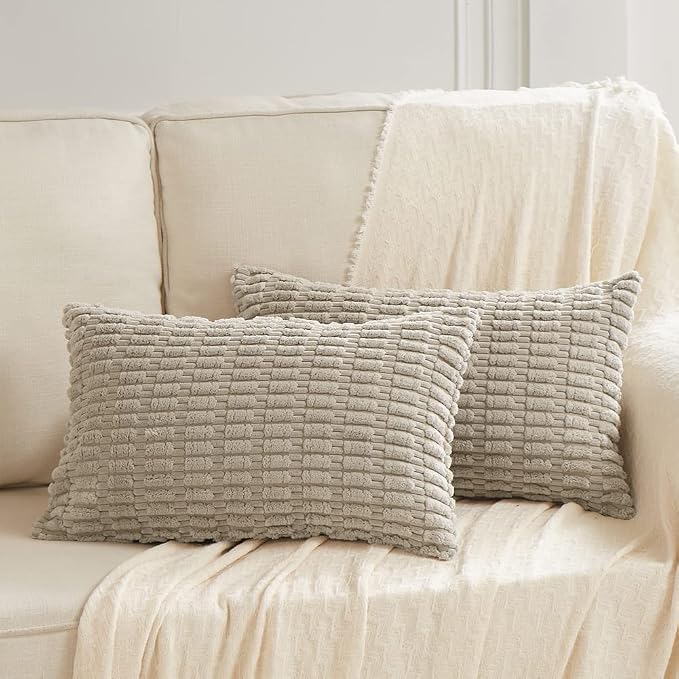 Fancy Homi 4 Packs Decorative Throw Pillow Covers for Living Room Couch Bed, Modern Farmhouse Boho Home Décor Accent Cushion Case, 20" x 12", Taupe
