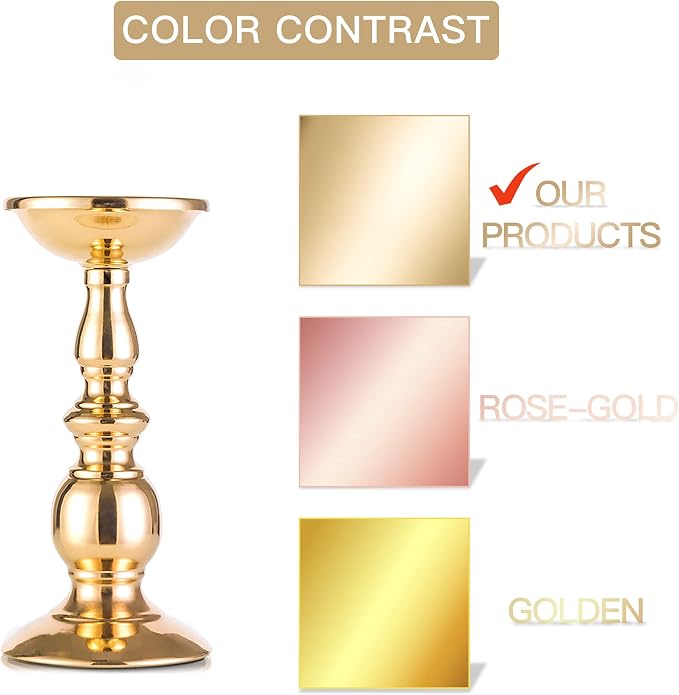 Nuptio Pillar Candle Holders, Wedding Centerpieces Metal Candle Holder Candles Stand Decoration Ideal for Weddings Special Events Parties Living Room (10 x S, Gold)
