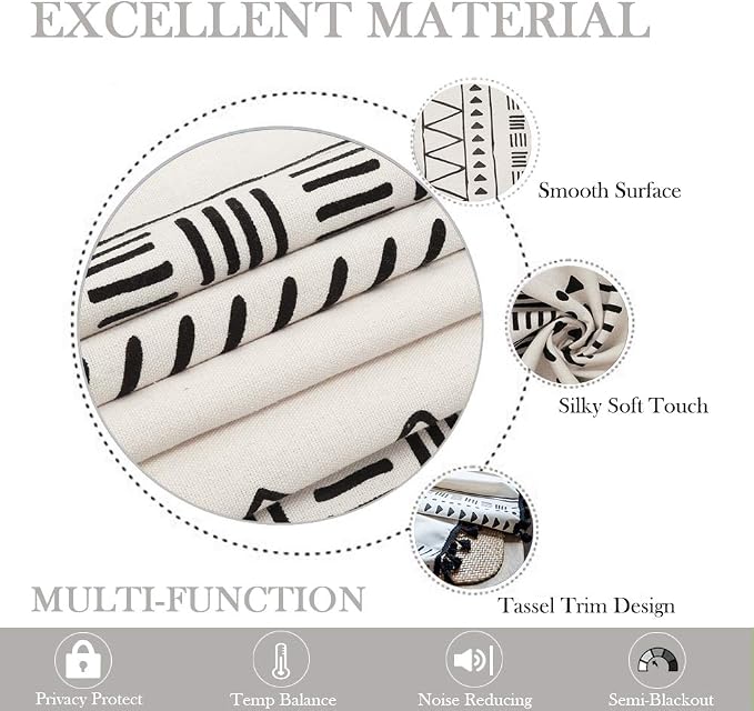 ColorBird Boho Long Floor to Ceiling Curtains for Living Room Sliding Door 95 Inches Modern Farmhouse Decor Black and White Striped Geometric Western Window Treatment Cream Curtain & Drapes 2 Panels