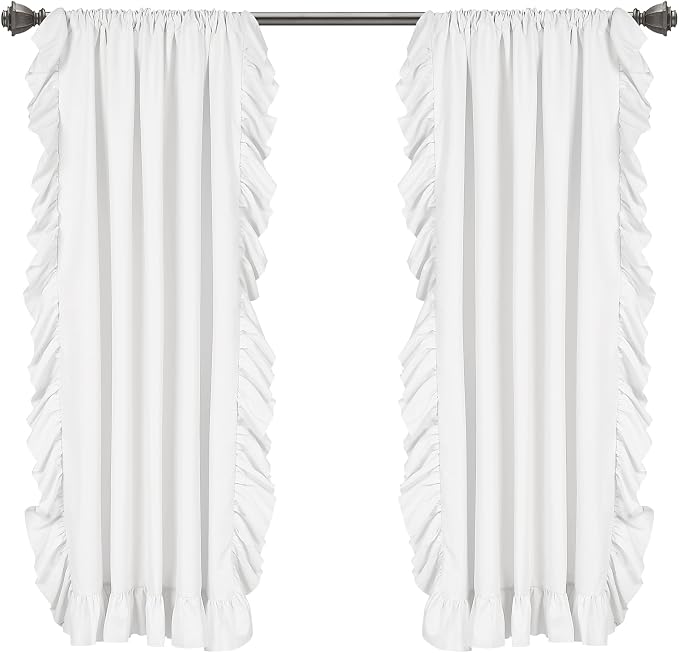 Lush Decor Reyna Ruffle Window Curtain Panel Set, Pair, 54" W x 63" L, White - Flowy Curtain Set - Romantic Ruffle Curtains for Bedroom, Living room, or Dining Room - Farmhouse & Cottage Home Decor