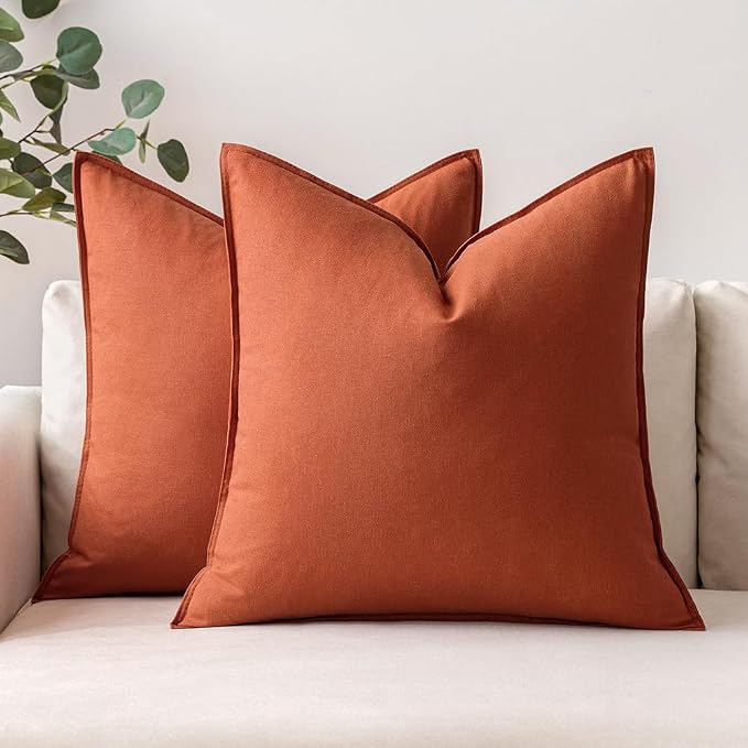 MIULEE Pack of 2 Decorative Linen Pillow Covers 24x24 Inch Burnt Orange | Boho Farmhouse Modern Soft Accent Euro Shams Throw Pillows for Bed Neutral Cushion Covers Sofa Couch Living Room Home Decor