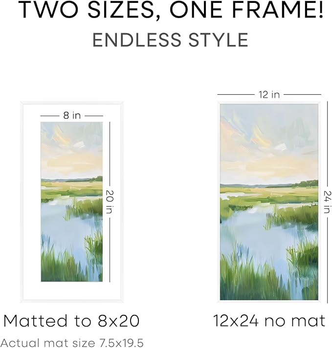 Homeforia 12x24 Picture Frame White, High End Metal 12x24 Poster Frames with Mat 8x20 inch Photo, 12 x 24 White Frames Matted to 8 by 20 Print, 24x12 Panoramic Frames, Tempered Glass, Wall Kit, Set of 1