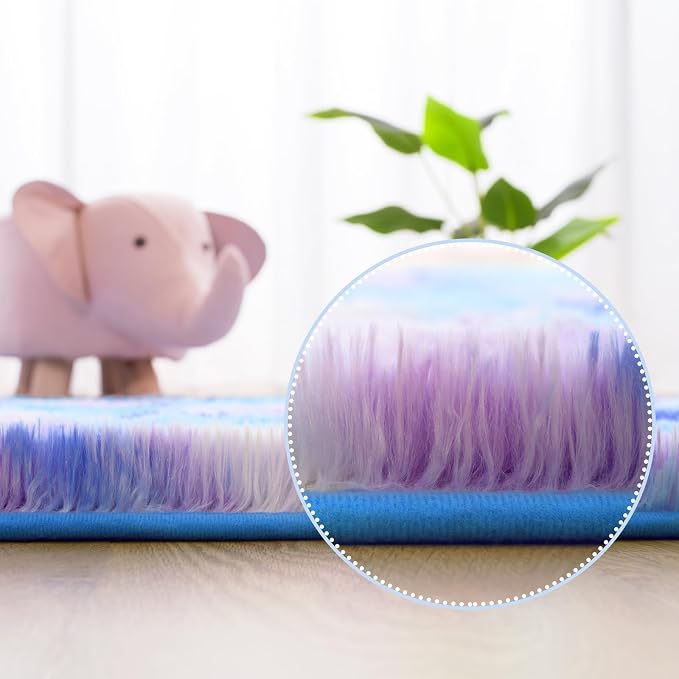 AROGAN Soft Rainbow Area Rugs for Girls Room 5x8 Feet, Fluffy Cute Colorful Princess Carpet for Kids Teens Nursery Toddler,Bedroom Blue and Purple