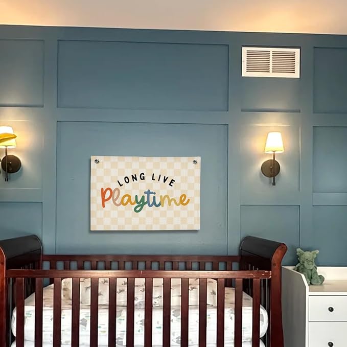 Play Room Decor, Toddler Boy Room Decorations Banner, Blue Striped Wall Flag for Nursery Playroom Decor, 20x30 Inch