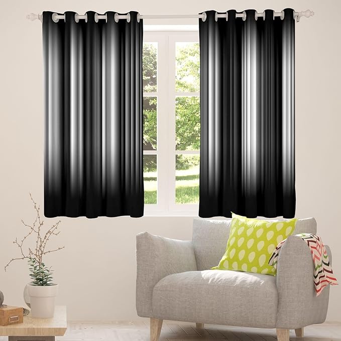 jejeloiu White and Black Darkening Dreapes Geometric Strip Lines Curtains for Bedroom Kids Curtains (2 Panels, 52 x 84 Inch) Modern Gradient Style Sliver Window Treatments Blackout