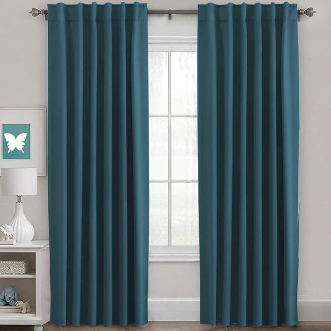 H.VERSAILTEX Blackout Curtains Thermal Insulated Window Treatment Panels Room Darkening Blackout Drapes for Living Room Back Tab/Rod Pocket Bedroom Draperies, 52 x 96 Inch, Dark Teal, 2 Panels