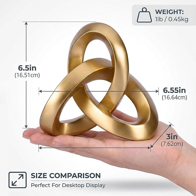 QIANLING Gold Knot Decor Sculpture, Matte Gold Resin Decorative Knot for Coffee Table Decor, Bookshelf Decor, Entryway Table Sculptures, Office Decor for Shelves, Modern Home Decor