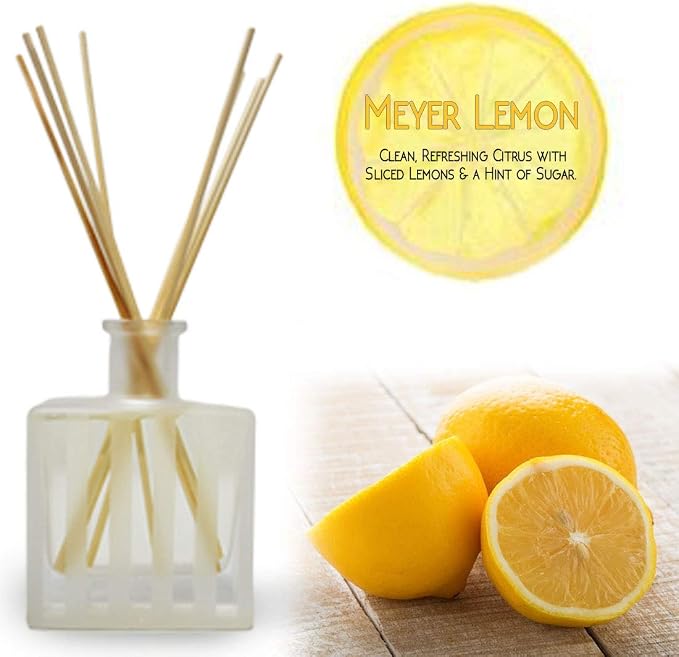 Reed Diffuser Set, Meyer Lemon Scented Oil Diffuser with Sticks, Home Fragrance Accessories for Bathroom Shelf Decor, Aroma Diffusers for Home or Office Desk, USA Made