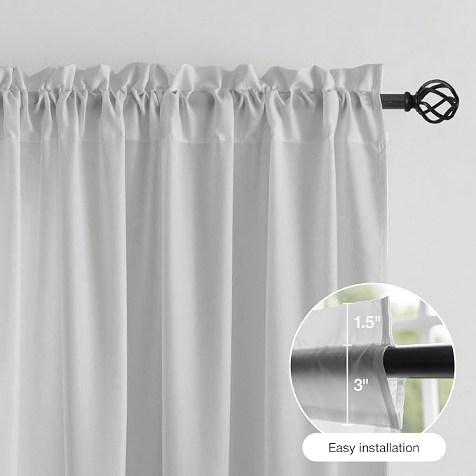 Anmao Non-See-Through Privacy Semi Sheer Curtains for Living Room 108 Inch Length 2 Panels Set, Light Filtering That Let Light in Rod Pocket Window Drapes for Bedroom, 52W x 108L, Light Grey