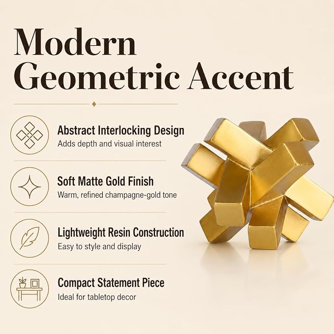 XMGZQ Gold Knot Statue for Coffee Table Decor,Modern Minimalist Geometric Knot Sculpture and Figurines,Abstract Art Line Decorative Ornaments Knick Knacks for Shelves,Bookcase,Console,Tabletop,Entry